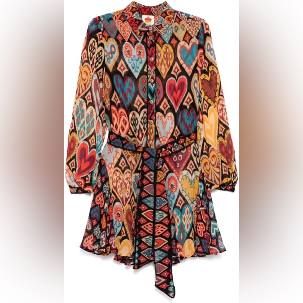 💗ROMANTIC FARM Rio Multicolor Heart-Print Long Sleeve Pleated Shift Dress - Picture 6 of 6